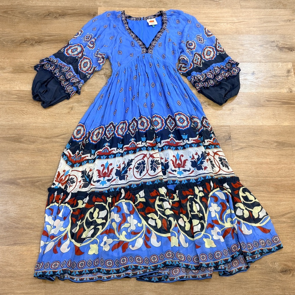 FARM Rio Anika Tiles Long Sleeve Blue Maxi Dress - Picture 7 of 16